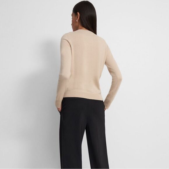 Theory Button Placket Henley Cashmere Sweater Pale Sand S - Picture 2 of 8